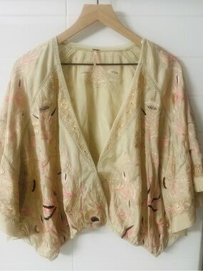 Free People Cream Embroidered Lace Top